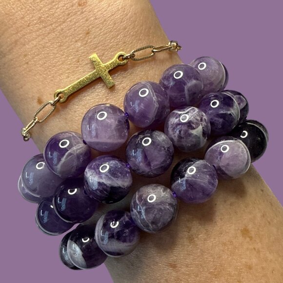 Purple Amethyst banded Bracelet Bangle Jewelry Fashion Accessories gemstone new - Picture 2 of 12